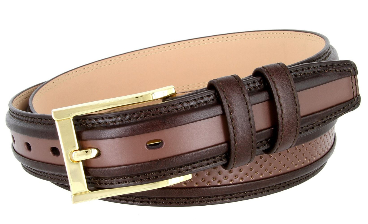 BL009 Genuine Perforated Center Leather Golf Dress Belt 11/4" (32mm