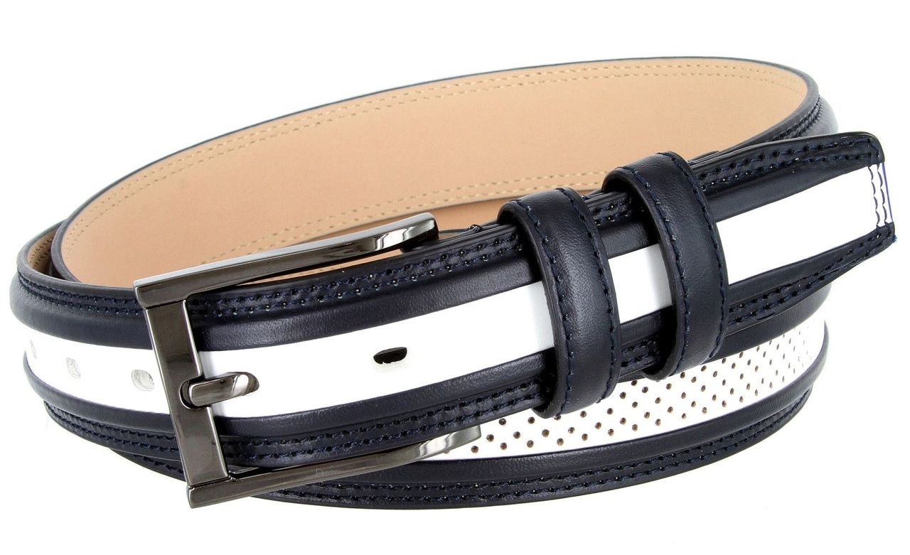 BL009 Genuine Perforated Center Leather Golf Dress Belt 11/4" (32mm