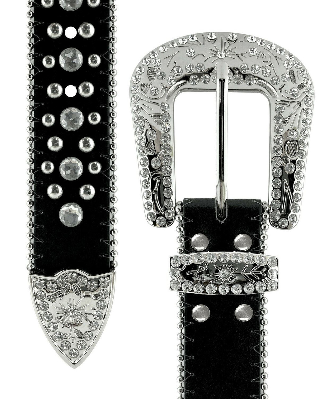 50128 Rhinestone Belt Fashion Western Bling Crystal Genuine Leather Belt  1-1/2(38mm) Wide