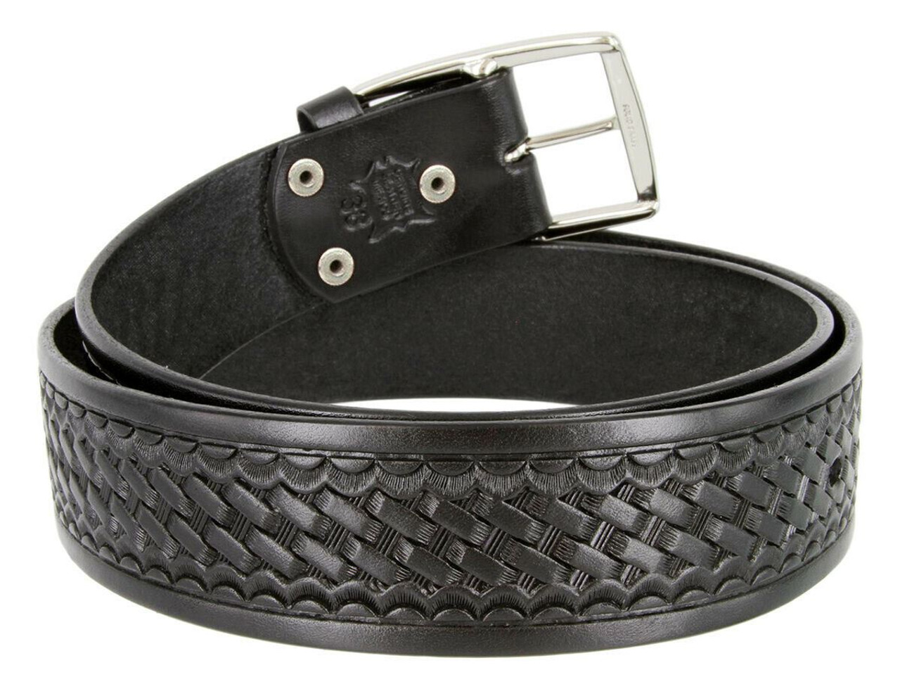 ONE PIECE LEATHER MEN BELTS BASKET TOOLED BUCK STITCH CASUAL WORK OFFICE  BELT