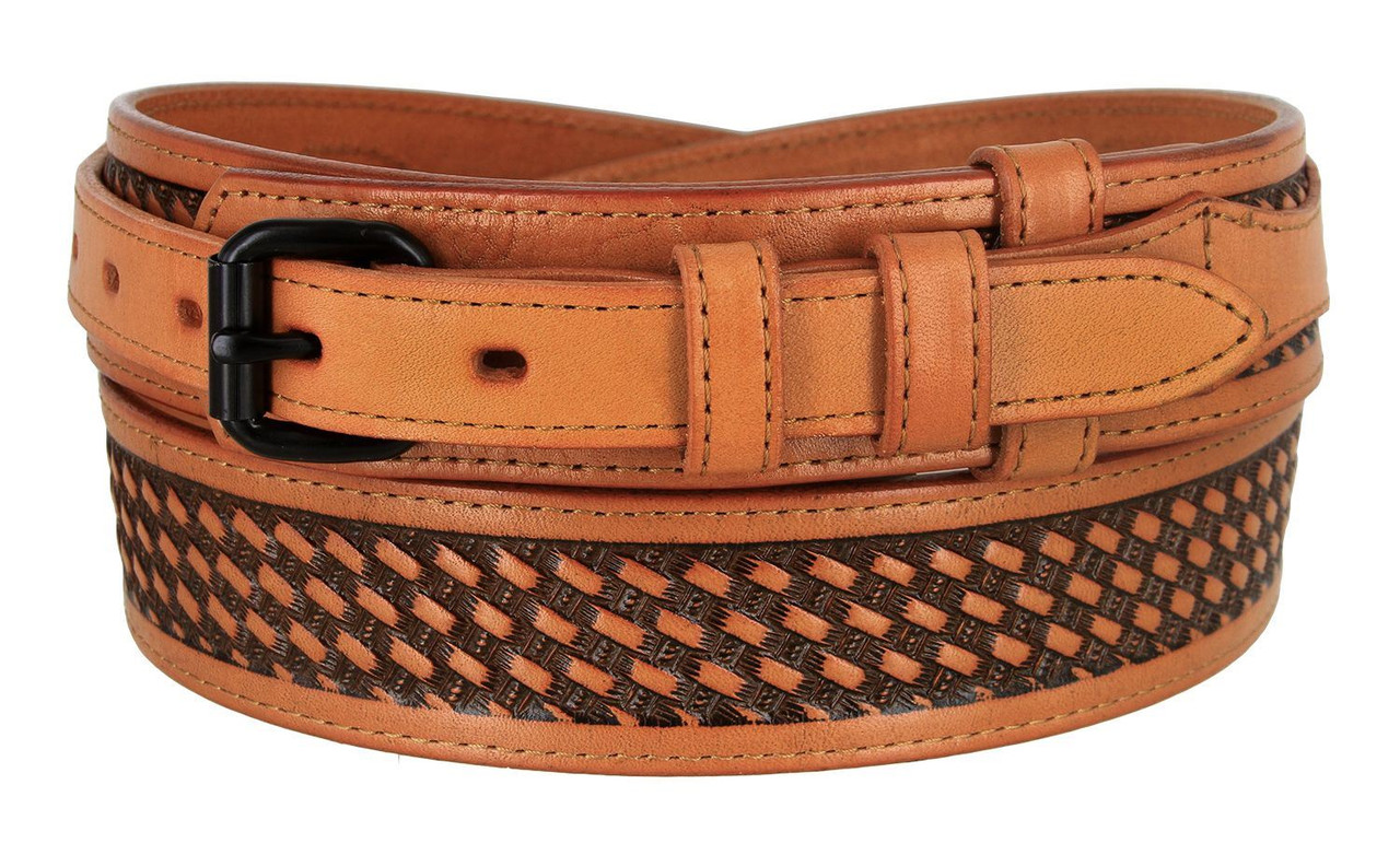 2287 Western Floral Basketweave Leather Belt - 1.5" Wide, Genuine Leather, Interchangeable Buckle (Size 32, Black) - View #6