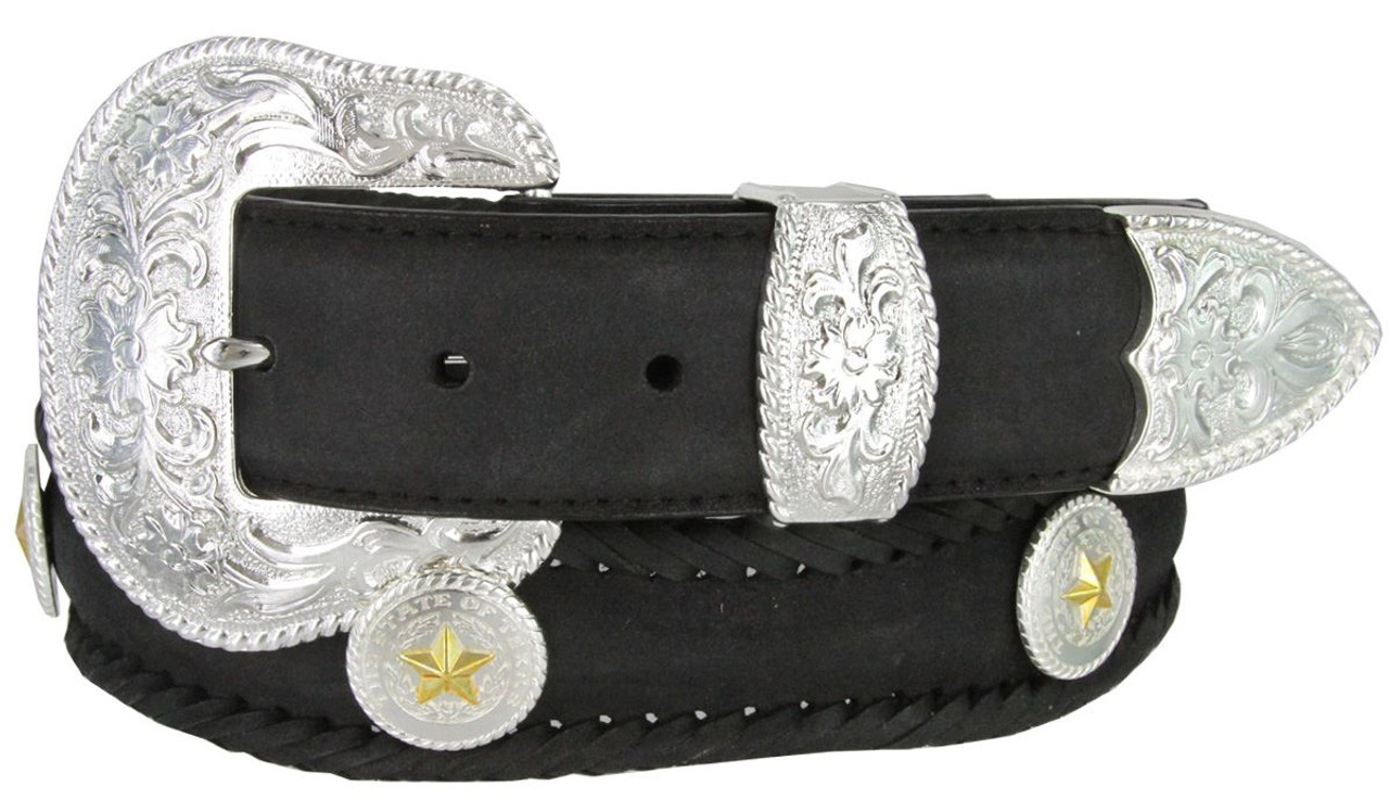 3834 Silver N' Gold Floral Scalloped Genuine Leather Western Belt