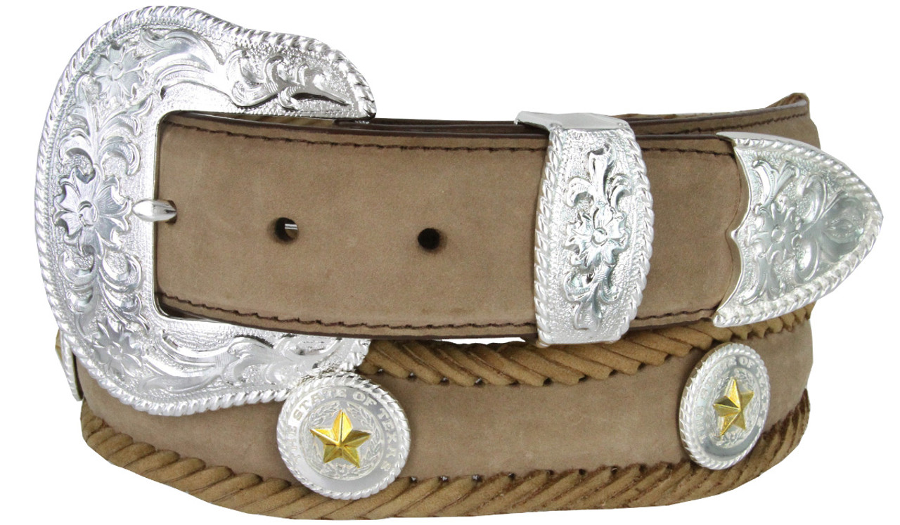 3834 Silver N' Gold Floral Scalloped Genuine Leather Western Belt