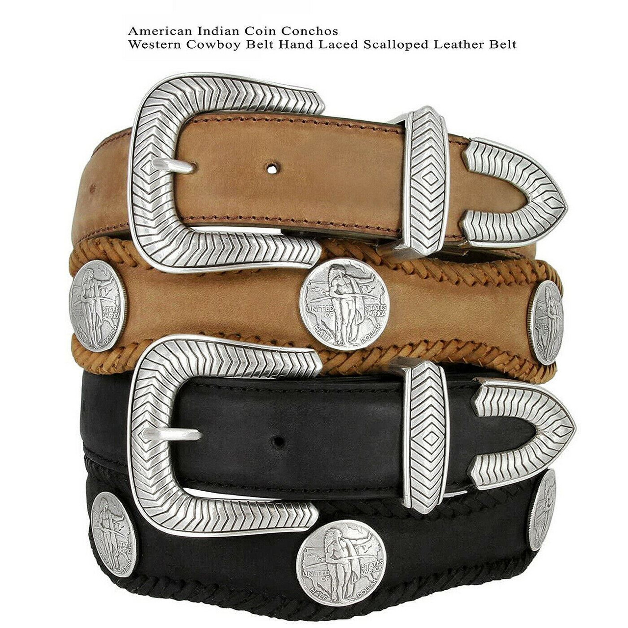 3836 American Indian Coin Concho Western Genuine Leather