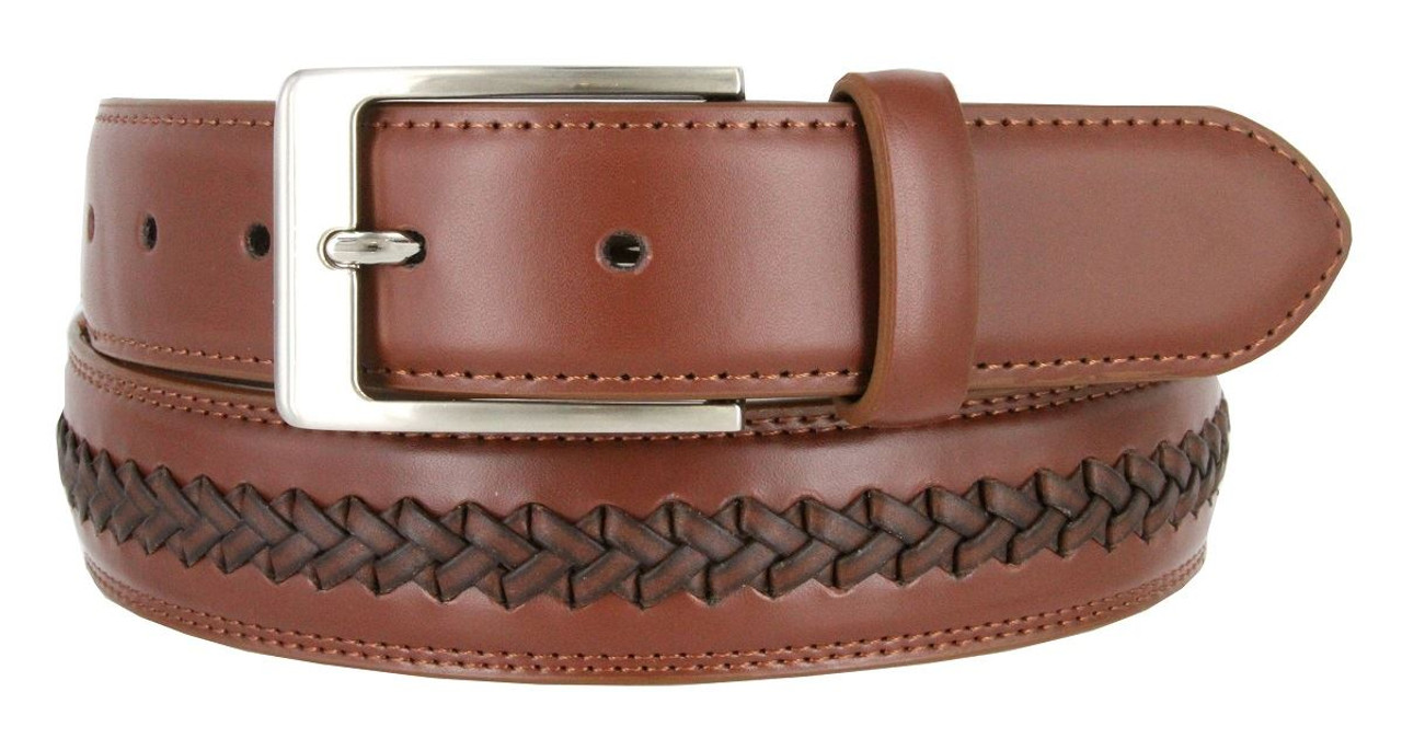 16063 Center Crossweaved Braided Leather Belt Laced Woven Casual Dress Belt  1-3/8(35mm) Wide