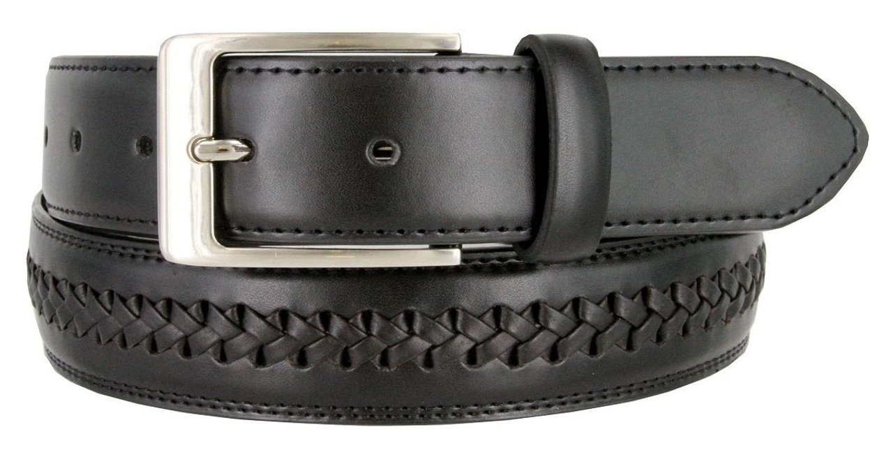LB LEATHERBOSS Braided Casual Genuine Leather Belt - Black