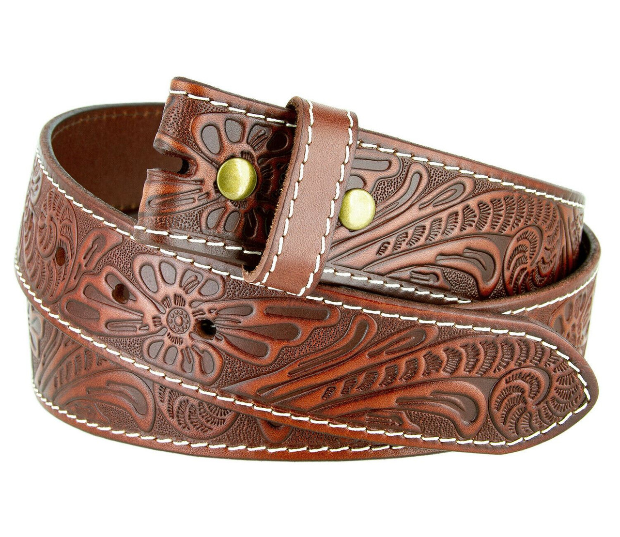 BS118 Genuine Full Grain Western Floral Engraved Tooled Leather Belt ...