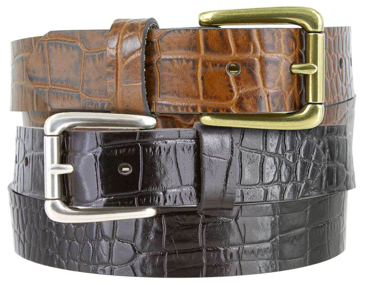 6868 Crocodile Embossed Pattern Genuine Casual Leather Belt 1-3/8