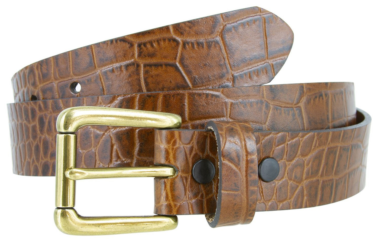 6868 Crocodile Embossed Pattern Genuine Casual Leather Belt 1-3/8 