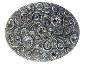 Oval Floral Engraved Buckle Adorned with Austrian Rhinestones Buckle - Silver-Crystal Paradise Shine Oval Floral Engraved Buckle Adorned with Austrian Rhinestones Buckle - Silver-Crystal Paradise Shine