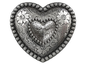 Western Antique Double Heart Berry Floral Engraved Belt Buckle