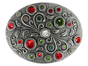 Rhinestone Crystal Oval Belt Buckle Antique Silver Floral Engraved Buckle (Crystal-LtSiam-FernGreen-Emerald-Tangerine) Rhinestone Crystal Oval Belt Buckle Antique Silver Floral Engraved Buckle (Crystal-LtSiam-FernGreen-Emerald-Tangerine)