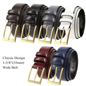 Men's Belt Classic Gold Buckle Genuine Leather Smooth Dress Belt 1-3/8"(35mm) Wide Men's Belt Classic Gold Buckle Genuine Leather Smooth Dress Belt 1-3/8"(35mm) Wide