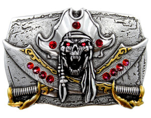 Rhinestone Unique Buckle Antique Pirate Skull Engraved Punk Belt Buckle (Siam - Lt Siam) Rhinestone Unique Buckle Antique Pirate Skull Engraved Punk Belt Buckle (Siam - Lt Siam)