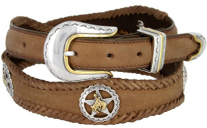Texas Star Bronco Rider Conchos Crazy Horse Scalloped Genuine Leather Western Belt 1"(25mm) Wide Texas Star Bronco Rider Conchos Crazy Horse Scalloped Genuine Leather Western Belt 1"(25mm) Wide