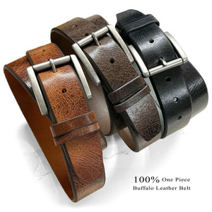 3854  Feathered Vintage Leather Roller Buckle Belt - 1 1/2" (38MM) Wide