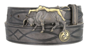 3919 Lady Bull Buckle Celtic Conchos Full Grain Leather Hand Tooled Engraved Gray Belt 1-1/2"(38mm) 3919 Lady Bull Buckle Celtic Conchos Full Grain Leather Hand Tooled Engraved Gray Belt 1-1/2"(38mm)