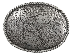 H8136S Western Antique Silver Floral Engraved Pattern Rope Edged Belt Buckle H8136S Western Antique Silver Floral Engraved Pattern Rope Edged Belt Buckle