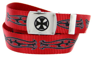 BF2207 Black Cross Canvas Military Web Punk Belt 1-1/4"(32mm) Wide- Red BF2207 Black Cross Canvas Military Web Punk Belt 1-1/4"(32mm) Wide- Red