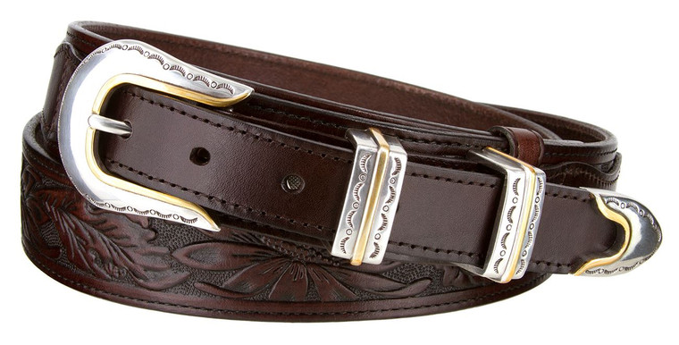 4647 Western Floral Embossed Full Grain Ranger Style Leather Belt (25/38)