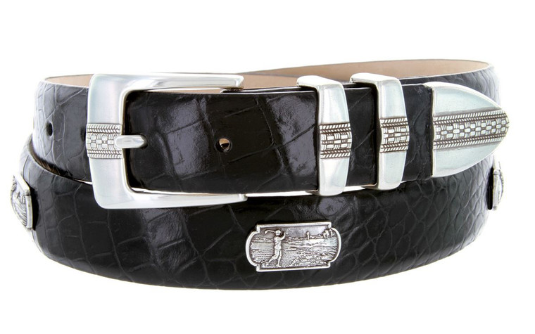 3032 Italian Calfskin Genuine Leather Designer Dress Golf Conchos Belt 1-1/8"(30mm) Wide