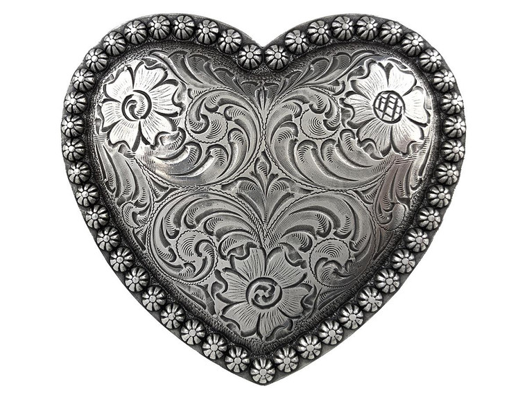 HA0478 Antique Floral Engraved Heart Berry Belt Buckle