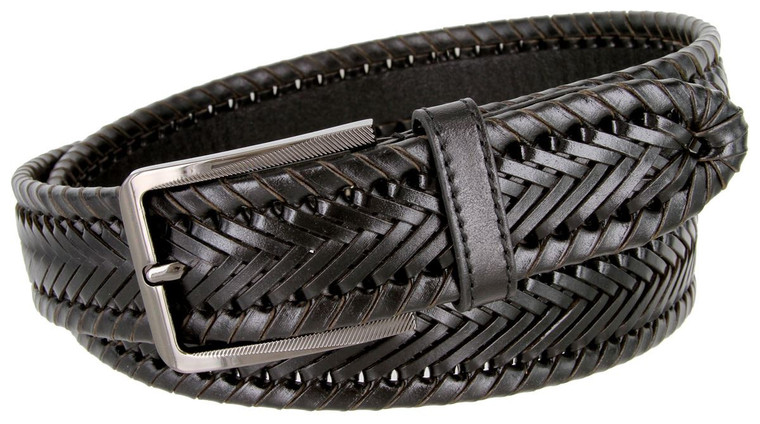 BL041 Directional Basketweave Woven Genuine Dress Leather Belt