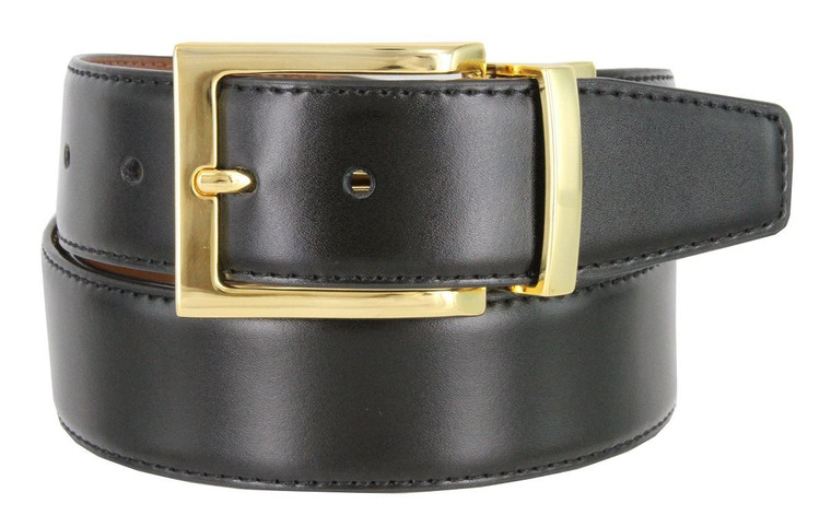 A505S Gold Men's Reversible Belt Genuine Leather Dress Casual Belt 1-3/8"(35mm) wide 