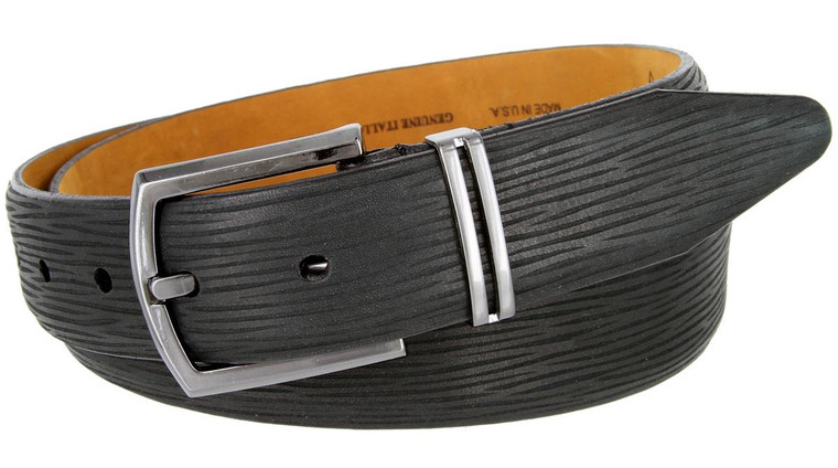 13021 Natural Tree Embossed Genuine Italian Leather Dress Belt 1-3/8"(35mm) Wide - MADE IN U.S.A.