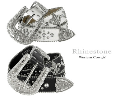 50121 Rhinestone Belt Fashion Western Bling Crystal Genuine Leather Belt  1-1/2(38mm) Wide