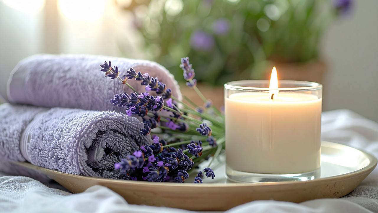 wellness display with towels and candle