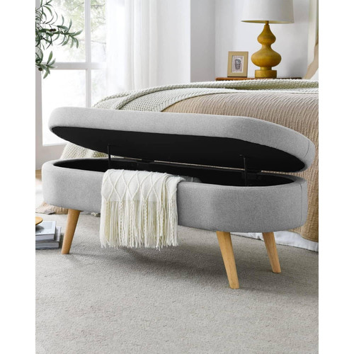 Mid-Century Modern Boho Style Grey Linen Bedroom Storage Bed Bench Q280-GSLEB981725364