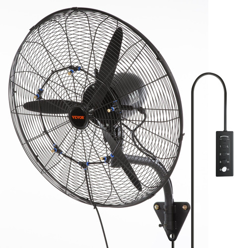 Wall-Mount Misting Fan, 24 Inch, 3-speed High Velocity Max. 7000 CFM, Waterproof Oscillating Indust E415-GYBGSFSYCSS24BCVOV1