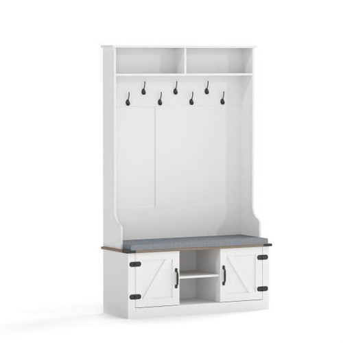 4-in-1 68.5 Inch Tall Coat Rack with Cushioned Bench and Shoe Storage-White - Color: White D681-JV12617WH+
