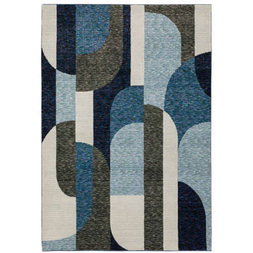 7' X 10' Blue and Gray Geometric Power Loom Area Rug N270-510807