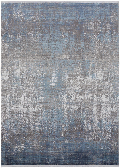 5' X 8' Blue Gray And Silver Abstract Power Loom Distressed Area Rug With Fringe N270-512127