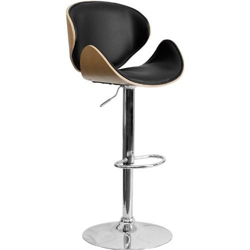 Modern Adjustable Height Barstool with Curved Black Vinyl Seat & Back Q280-FBVB89721