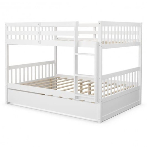 Full over Full Bunk Bed Platform Wood Bed with Ladder-White B593-HW65358COLOR+