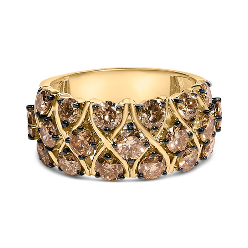 10K Yellow Gold Plated .925 Sterling Silver 3.0 Cttw Champagne Diamond Multi Lattice Band Ring - Si N162-023343R700