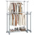 Double Rod Clothes Rack Heavy-Duty Metal Garment Rack - Color: Silver D681-JZ10337