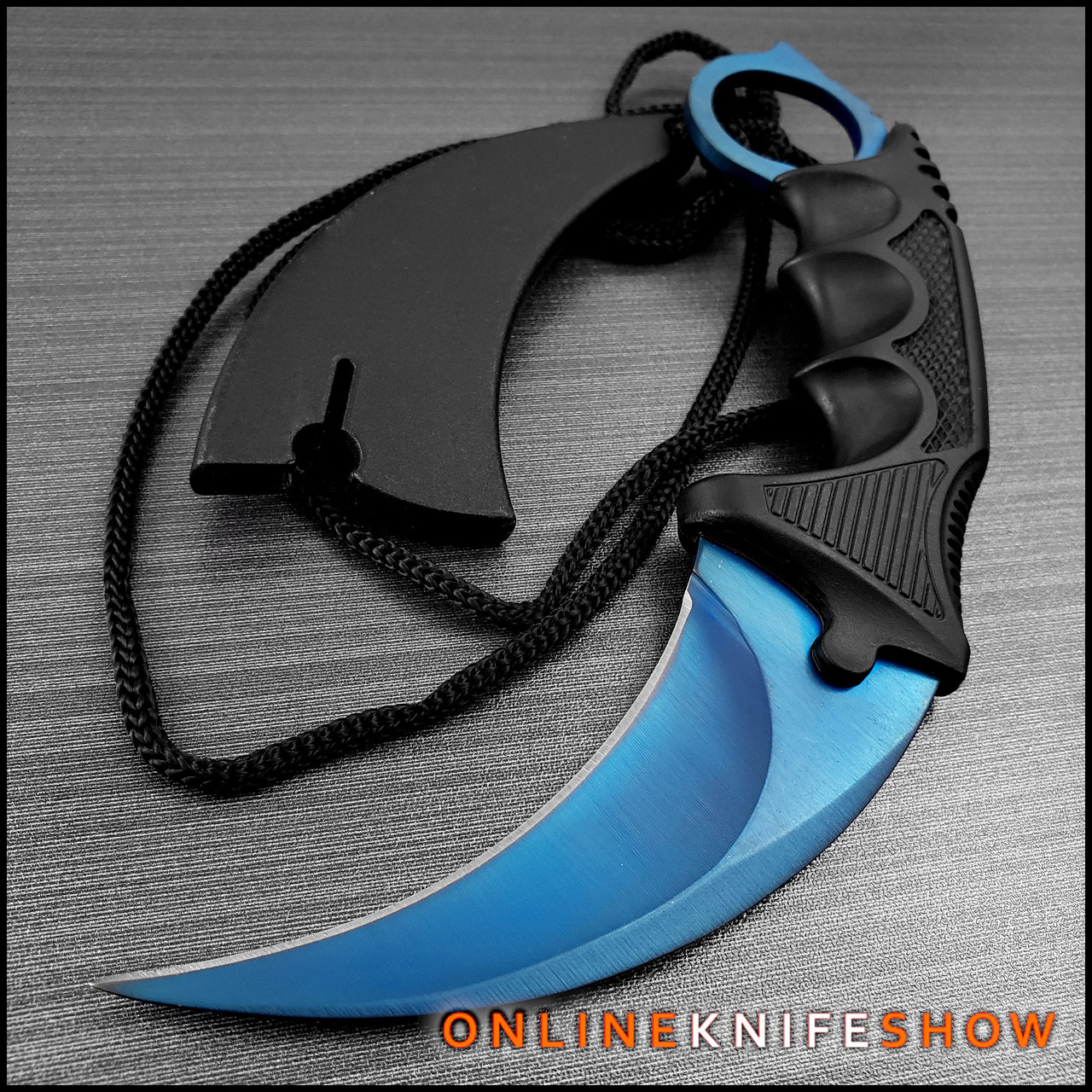 Karambit Knife Blue Steel Blade CSGO with Necklace Sheath