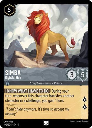 Simba - Rightful Heir (190/204) Cold Foil - Disney Lorcana card