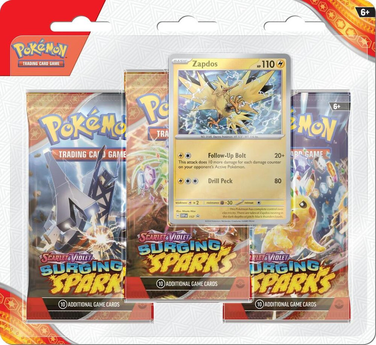Surging Sparks - 3 Pack Blister Zapdos - Pokémon TCG