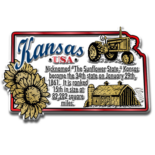 Kansas Information State Magnet, Collectible Souvenir Made in the USA