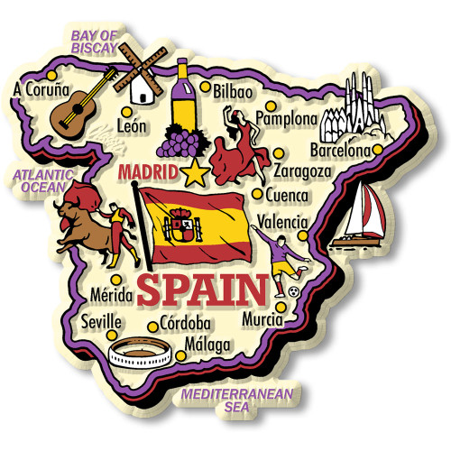 Spain Jumbo Country Map Magnet , Collectible Souvenir Made in the USA