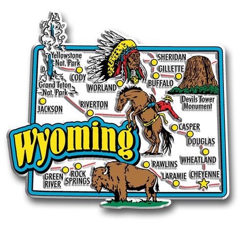 Wyoming Jumbo State Map Magnet , Collectible Souvenirs Made in the USA