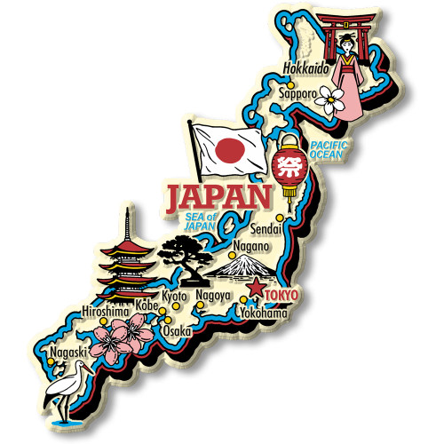Japan Jumbo Country Map Magnet, Collectible Souvenirs Made in the USA