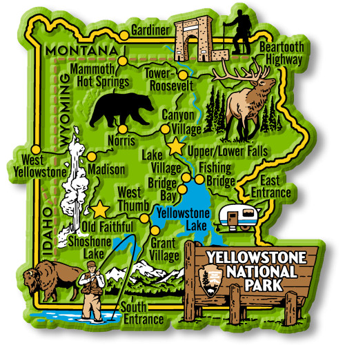 Yellowstone National Park Map Magnet , Discover America Series, Collectible Souvenirs Made in the USA