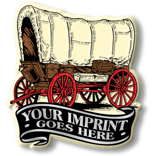 Covered Wagon Banner Imprint Magnet, Collectible 3D-Molded Rubber Souvenir, Made in the USA