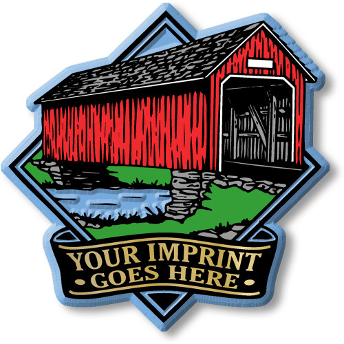 Covered Bridge Diamond Imprint Magnet, Collectible 3D-Molded Rubber Souvenir, Made in the USA